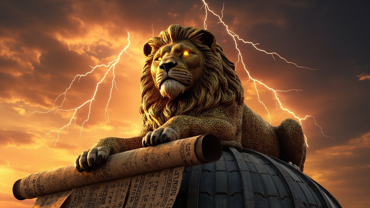 Symbolic lion over Vatican dome representing Pope Leo and biblical prophecy