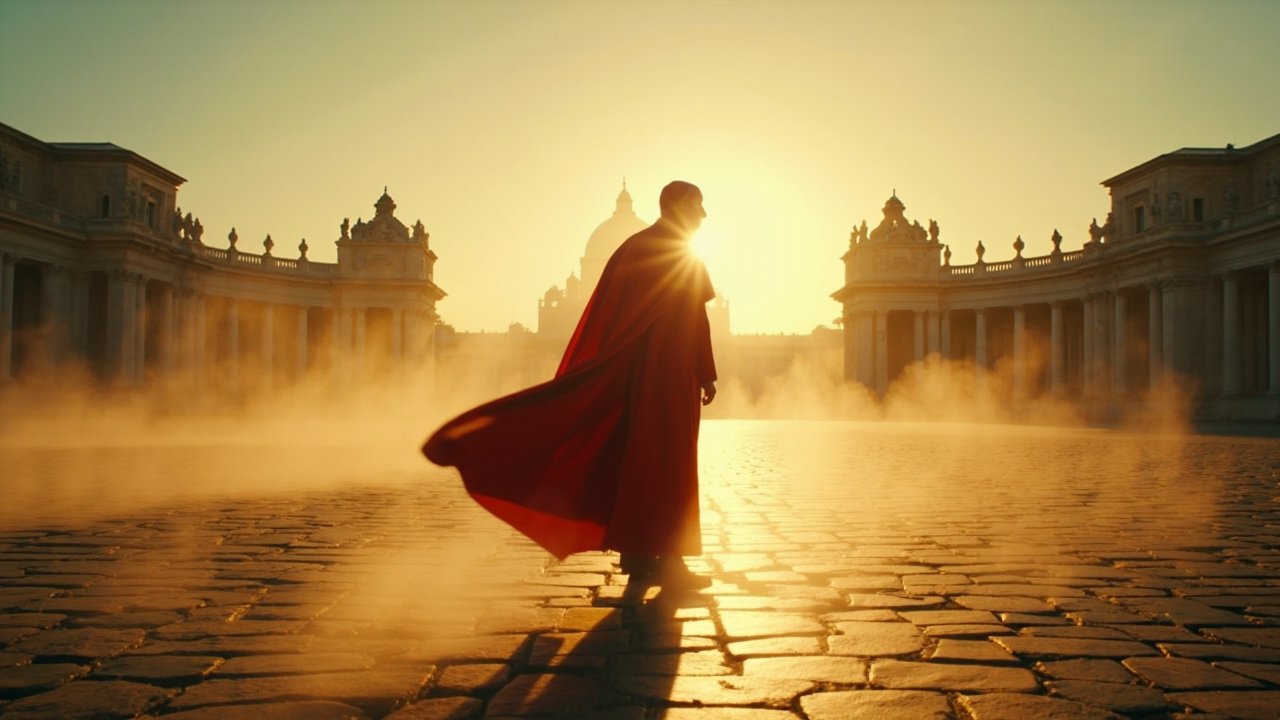 Red-robed cardinal on his way to cathedral