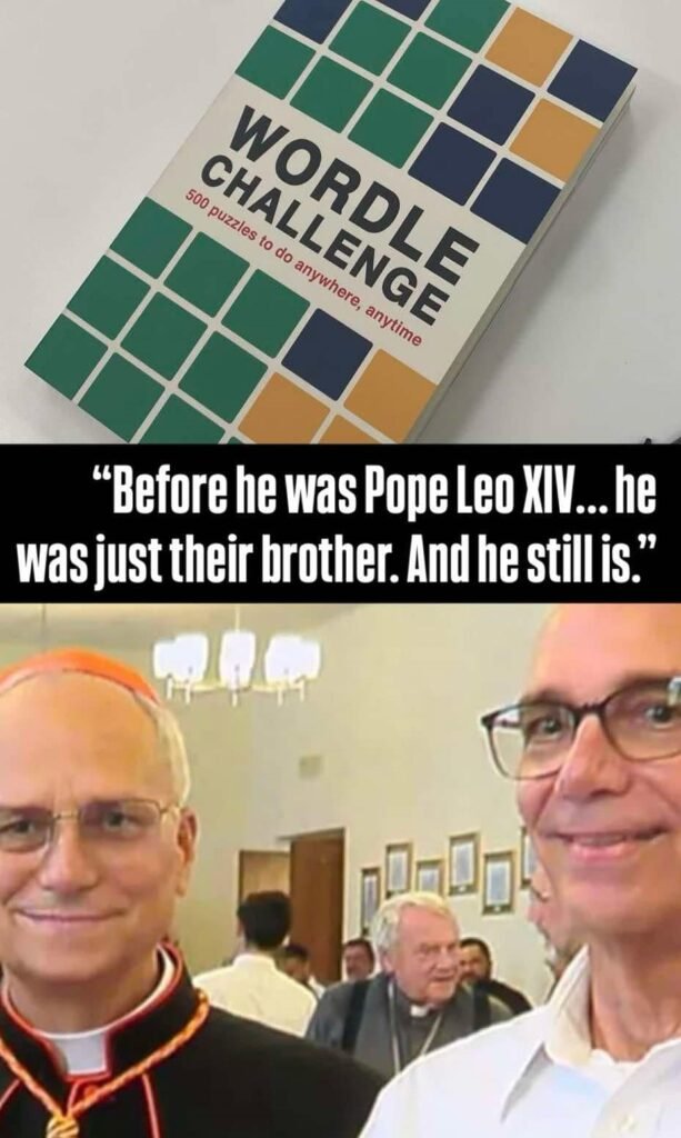 Pope Leo XIV with his brothers in a childhood photo, placed beside a Wordle game grid—symbolizing their enduring bond and daily connection through faith and family tradition