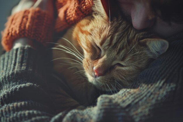 Person resting with a cat curled beside them, symbolizing healing and divine comfort.
