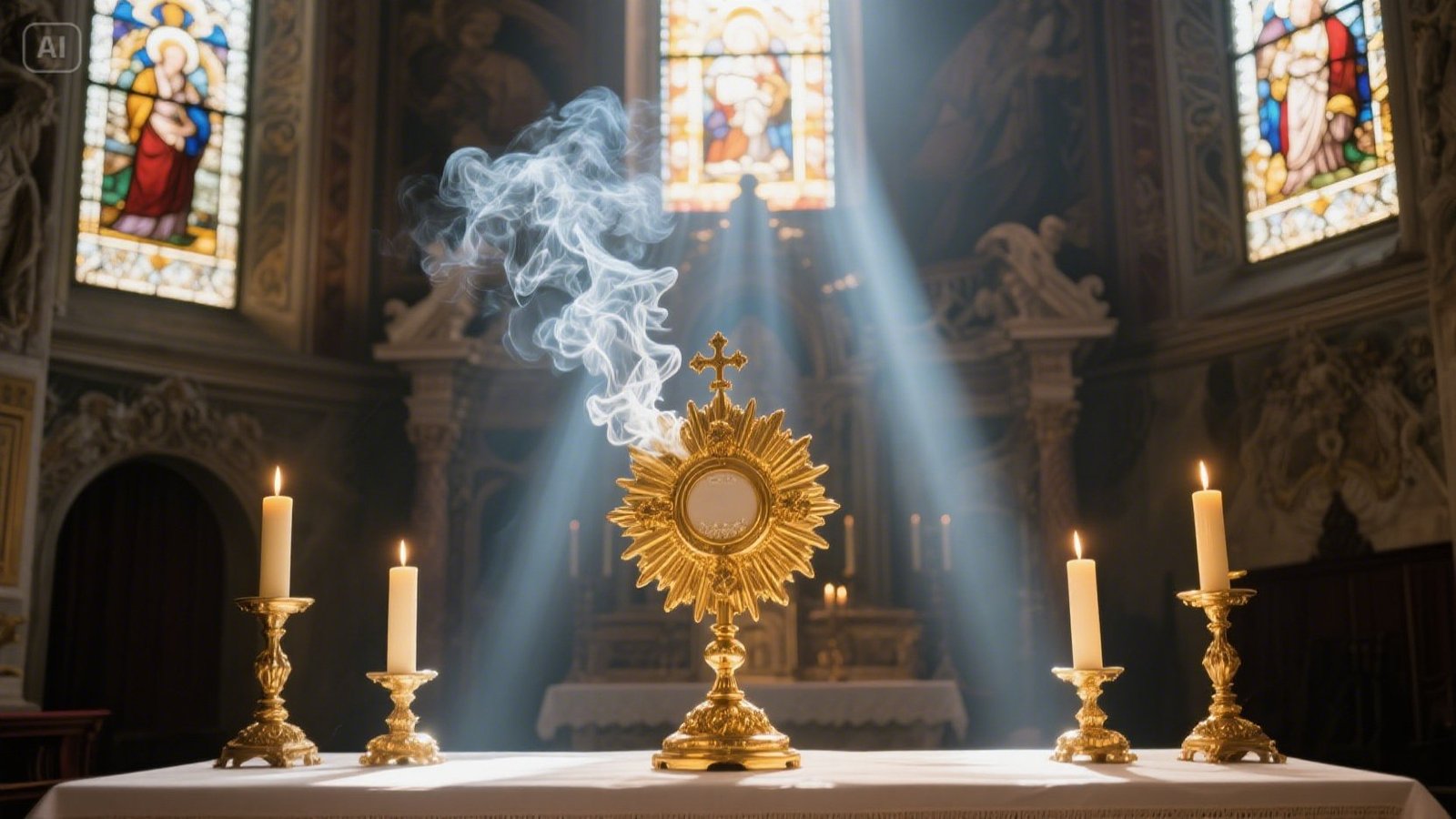 Golden monstrance holding the Eucharistic relic of Lanciano.