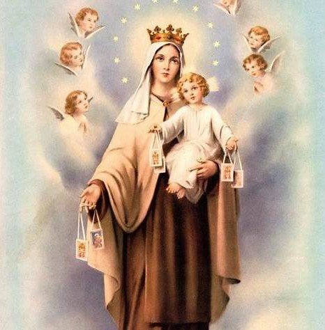 Painting of Our Lady of Mount Carmel with child Jesus and angels