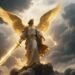 Powerful depiction of St. Michael the Archangel with sword raised, standing as a defender of God’s people against darkness.