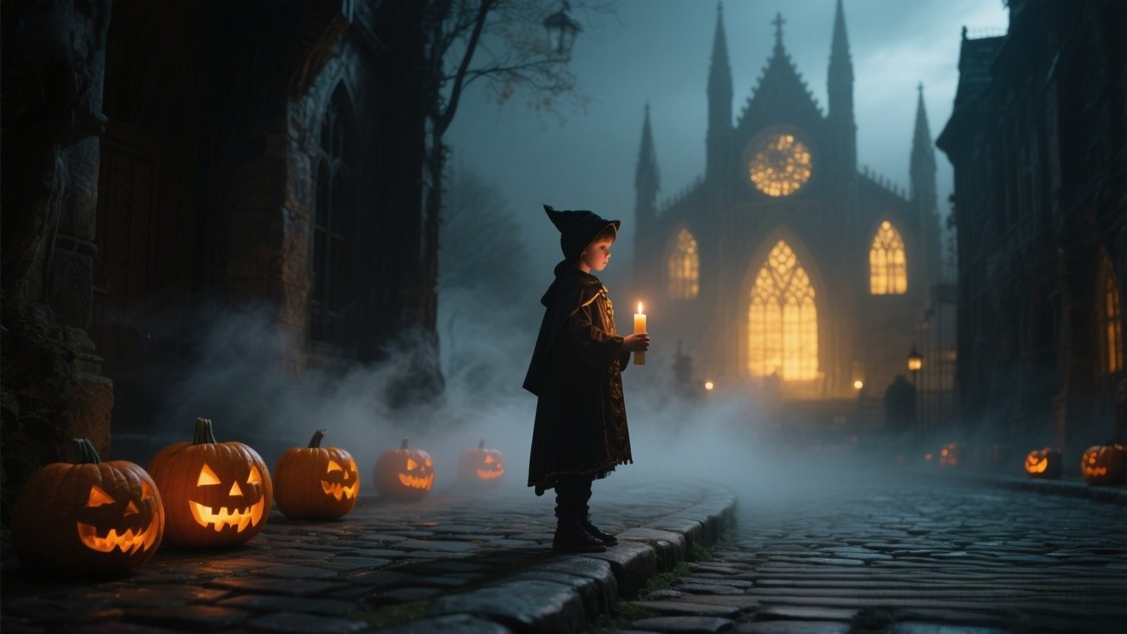 Candle glowing inside a carved pumpkin shaped like a cross, symbolizing the true meaning of Halloween and the light of Christ overcoming darkness on October 31.