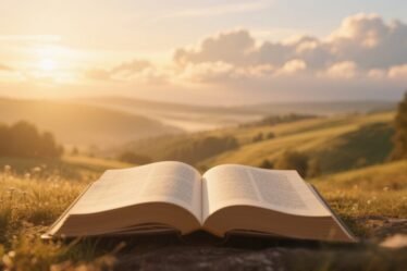 Open Bible with morning light shining through clouds, symbolizing hope and God’s forgiveness