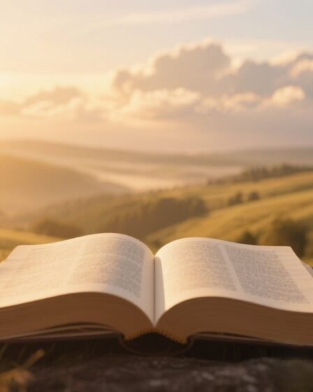 Open Bible with morning light shining through clouds, symbolizing hope and God’s forgiveness