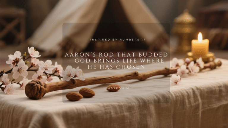 Aaron’s rod that budded with almond blossoms resting on linen, symbolizing God’s chosen authority and new life in Numbers 17