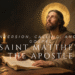 Saint Matthew the Apostle depicted writing the Gospel, symbolizing conversion, discipleship, and faithfulness to Christ