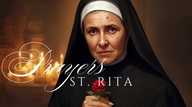 Saint Rita of Cascia holding a red rose, patron saint of impossible cases