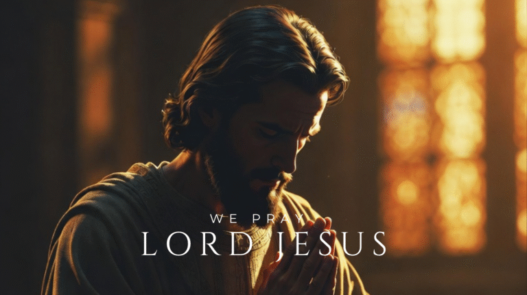 Jesus Christ in prayer, hands folded in surrender, representing trust, protection, and placing all burdens in God’s care