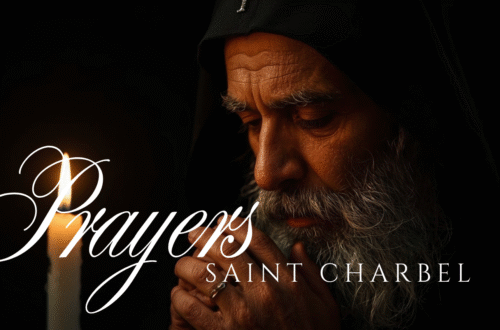 Saint Charbel in monk robes with peaceful expression, symbolizing healing and spiritual strength