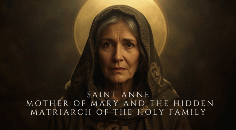 Saint Anne alone in soft golden light, wise and peaceful expression, biblical robes