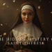 Saint Thérèse of Lisieux holding roses with soft golden light and peaceful expression
