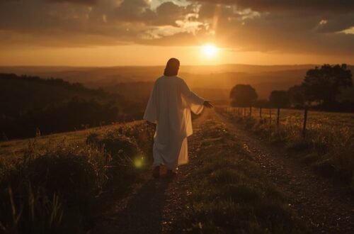 Jesus welcoming someone beginning a new chapter in life after loss with hope and faith.