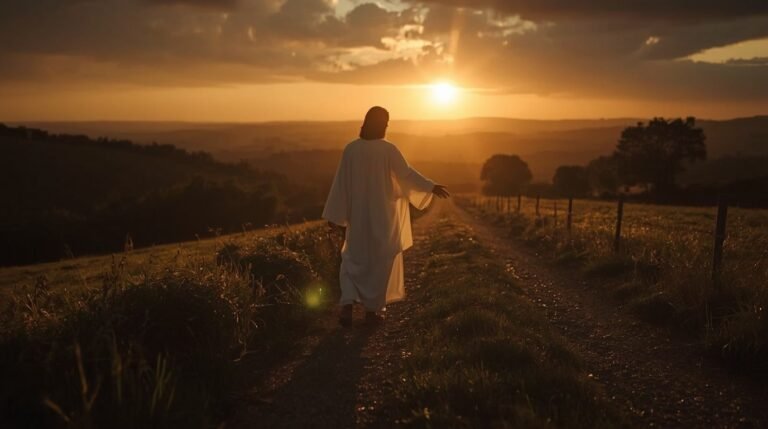 Jesus welcoming someone beginning a new chapter in life after loss with hope and faith.